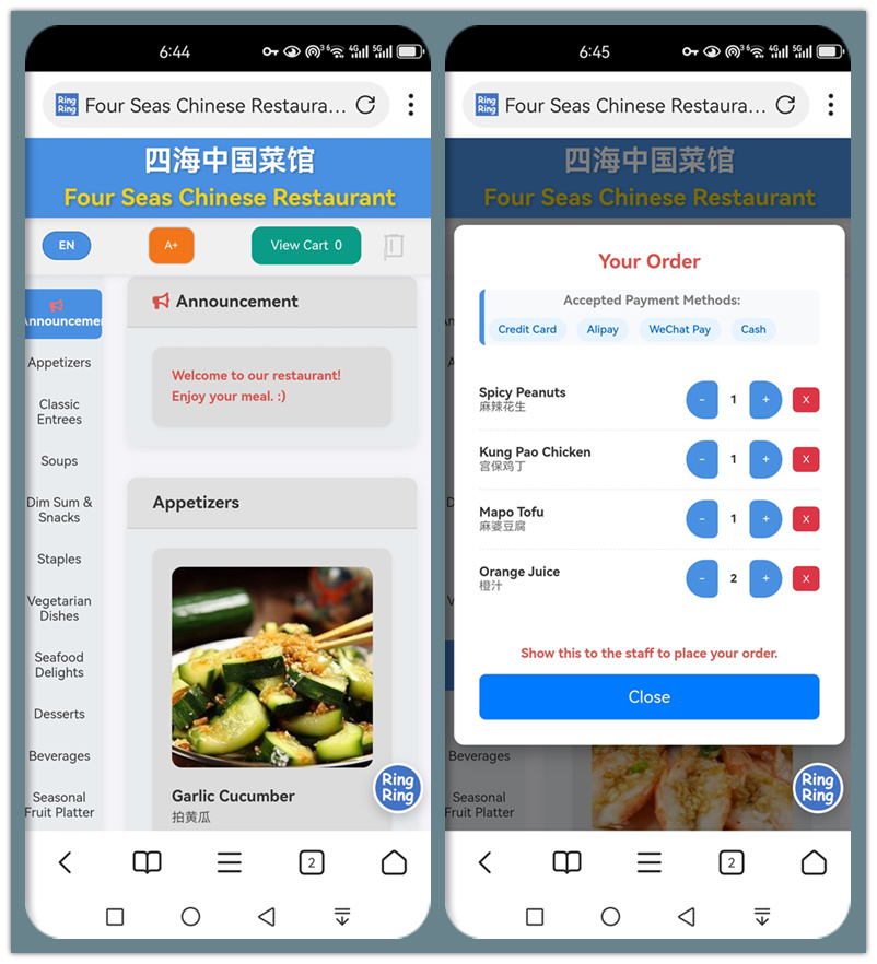 Multilingual Online Menu Example